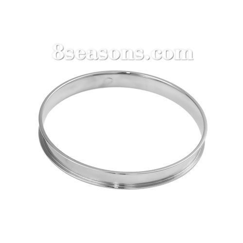Bild von 304 Edelstahl Offen Manschette Haargummi Armband Silberfarbe Rund 22cm lang, 1 Stück