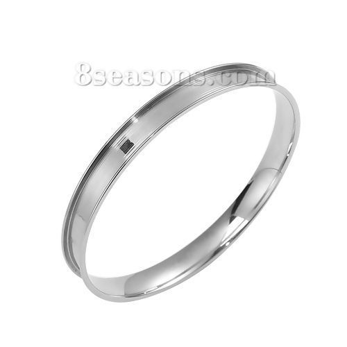 Bild von 304 Edelstahl Offen Manschette Haargummi Armband Silberfarbe Rund 22cm lang, 1 Stück