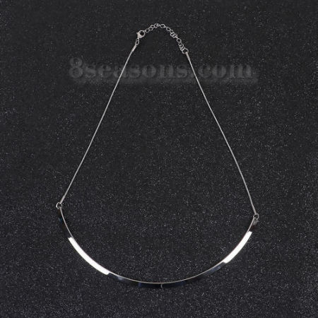 304 Stainless Steel Collar Neck Ring Necklace Silver Tone U-shaped 44cm(17 3/8") long, 1 Piece