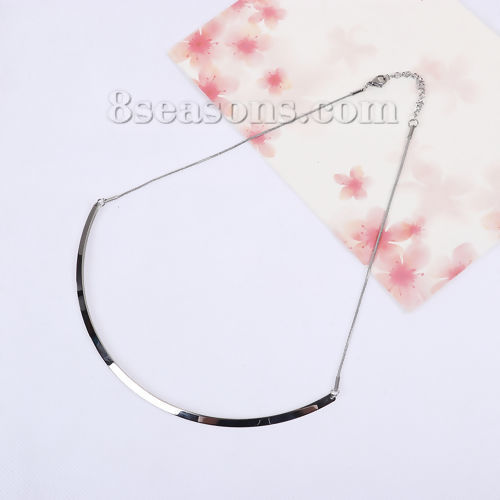 Image de Collier Tour de Cou en 304 Acier Inoxydable Forme de U Argent Mat 44cm long, 1 Pièce