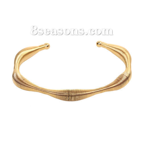 Imagen de 304 Acero Inoxidable Abierta Cuff Brazaletes Pulseras Chapado en Oro Ola Elástico 17.5cm longitud, 1 Unidad