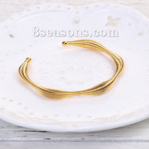 Imagen de 304 Acero Inoxidable Abierta Cuff Brazaletes Pulseras Chapado en Oro Ola Elástico 17.5cm longitud, 1 Unidad