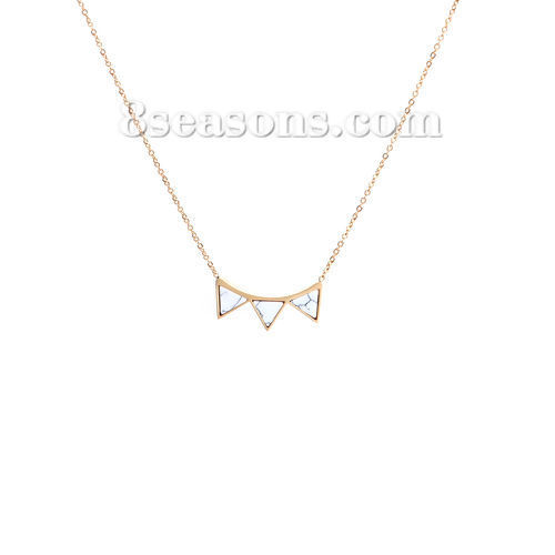 304ステンレス鋼 ネックレス 三角形 金メッキ 白 模造ターコイズ 44cm長さ、 1 本 の画像