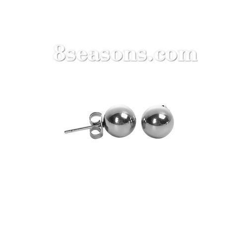 Picture of 304 Stainless Steel Ear Post Stud Earrings Silver Tone Round 12mm( 4/8") x 2mm( 1/8"), Post/ Wire Size: (20 gauge), 1 Pair