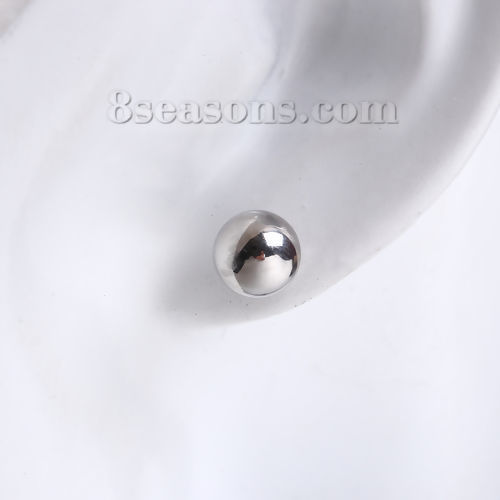 Picture of 304 Stainless Steel Ear Post Stud Earrings Silver Tone Round 12mm( 4/8") x 2mm( 1/8"), Post/ Wire Size: (20 gauge), 1 Pair