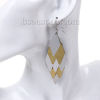 Imagen de 304 Acero Inoxidable Paillette Sequin Pendientes Chapado en Oro Tono de Plata Diamond 91mm x 28mm, Post/ Wire Size: (21 gauge), 1 Par
