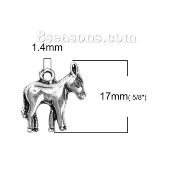 Picture of Zinc Based Alloy 3D Charms Donkey Antique Silver Color 17mm( 5/8") x 15mm( 5/8"), 20 PCs