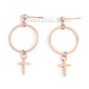Picture of 316 Stainless Steel Ear Post Stud Earrings Rose Gold Circle Ring Cross 43mm(1 6/8") x 20mm( 6/8"), Post/ Wire Size: (21 gauge), 1 Pair