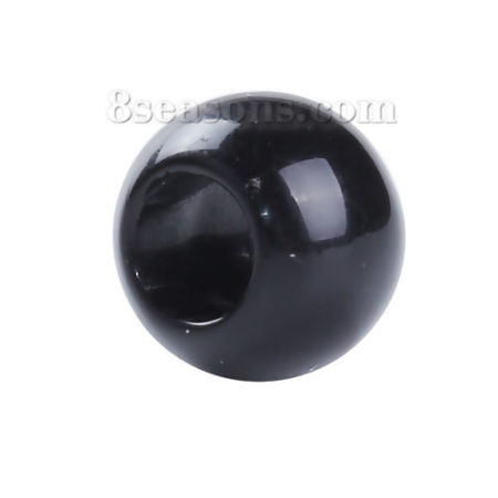 Bild von 200 Stück CCB Plastik Charm-Perlen mit großem Loch im europäischen Stil Schwarz Rund 10mm D., Loch: Ca. 4.7mm