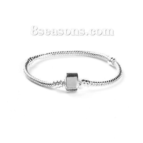 Picture of Brass European Style Snake Chain CharmBracelets Silver Plated 16cm long, 1 Piece