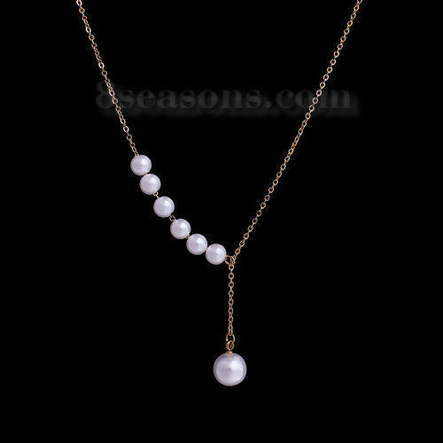 Image de Colliers en 304 Acier Inoxydable Perles Imitées Doré Blanc 43.5cm Long, 1 Pièce