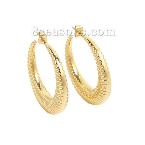 Bild von 304 Edelstahl Ohrreifen Vergoldet Ring Streifen 42mm x 38mm, Drahtstärke: (20 gauge), 1 Paar