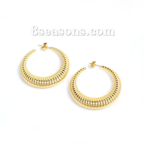 Bild von 304 Edelstahl Ohrreifen Vergoldet Ring Streifen 42mm x 38mm, Drahtstärke: (20 gauge), 1 Paar