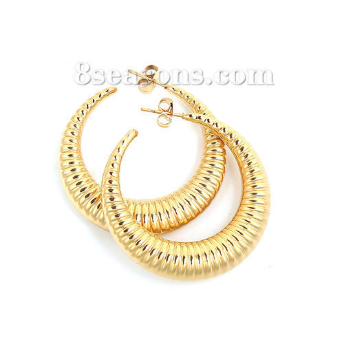 Bild von 304 Edelstahl Ohrreifen Vergoldet Ring Streifen 42mm x 38mm, Drahtstärke: (20 gauge), 1 Paar