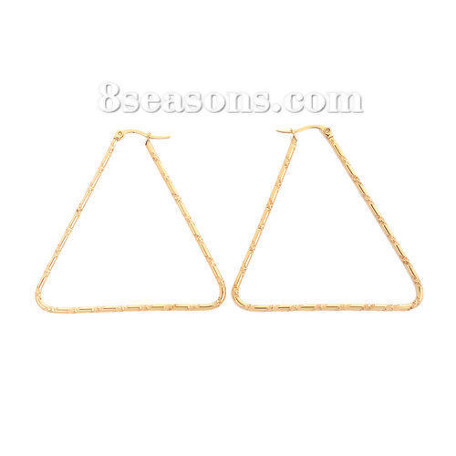 Immagine di 304 Acciaio Inossidabile orecchino cerchio Oro Placcato Triangolo 53mm x 53mm, Posta / Filo Dimensione: (17 misura), 1 Paio