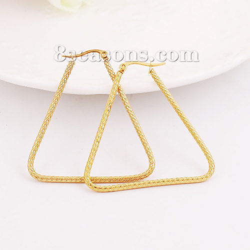 Immagine di 304 Acciaio Inossidabile orecchino cerchio Oro Placcato Triangolo 53mm x 53mm, Posta / Filo Dimensione: (17 misura), 1 Paio