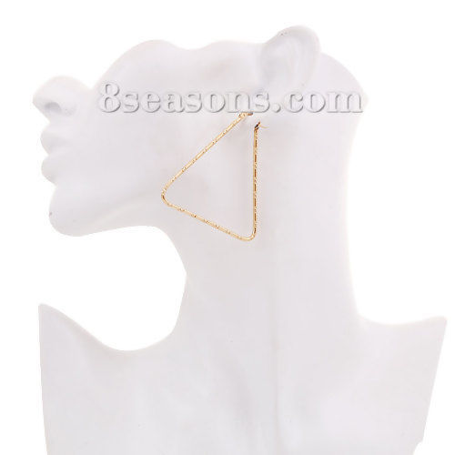 Immagine di 304 Acciaio Inossidabile orecchino cerchio Oro Placcato Triangolo 53mm x 53mm, Posta / Filo Dimensione: (17 misura), 1 Paio
