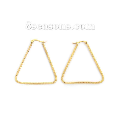 Imagen de 304 Acero Inoxidable Pendientes Círculos Chapado en Oro Triángulo 46mm x 42mm, Post/ Wire Size: (17 gauge), 1 Par