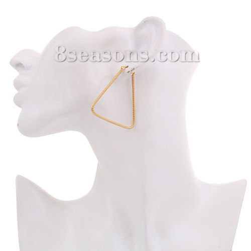 Imagen de 304 Acero Inoxidable Pendientes Círculos Chapado en Oro Triángulo 46mm x 42mm, Post/ Wire Size: (17 gauge), 1 Par