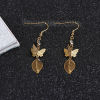 Picture of 304 Stainless Steel Earrings Gold Plated Butterfly Animal Leaf Clear Rhinestone 61mm(2 3/8") x 12mm( 4/8"), Post/ Wire Size: (21 gauge), 1 Pair