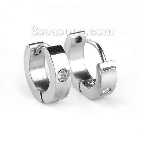 Bild von 304 Edelstahl Ohrreifen Silberfarbe Ring 14mm x 13mm, Drahtstärke: (18 gauge), 1 Paar