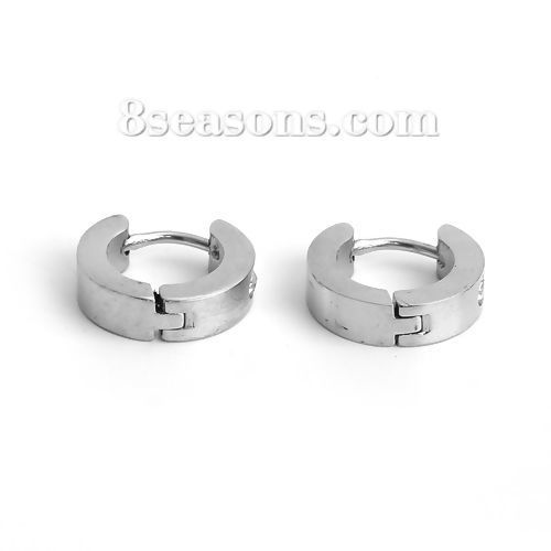 Bild von 304 Edelstahl Ohrreifen Silberfarbe Ring 14mm x 13mm, Drahtstärke: (18 gauge), 1 Paar