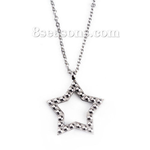 Image de Colliers en 304 Acier Inoxydable Argent Mat Etoile 45cm Long, 1 Pièce