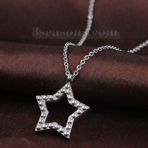 Image de Colliers en 304 Acier Inoxydable Argent Mat Etoile 45cm Long, 1 Pièce