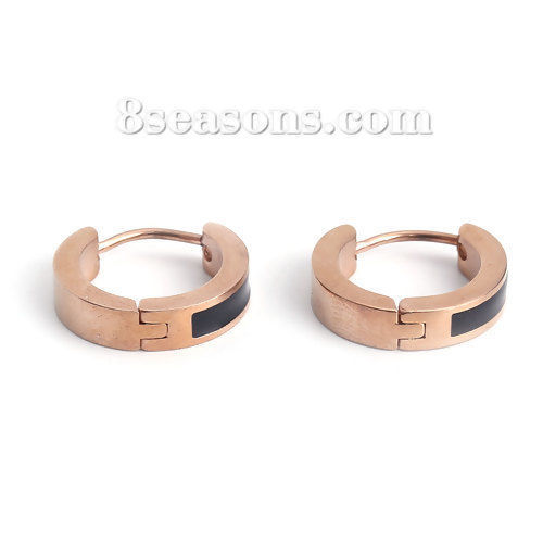 Immagine di 304 Acciaio Inossidabile orecchino cerchio Oro Rosa Nero Anello Smalto 17mm x 16mm, Posta / Filo Dimensione: (18 misura), 1 Paio