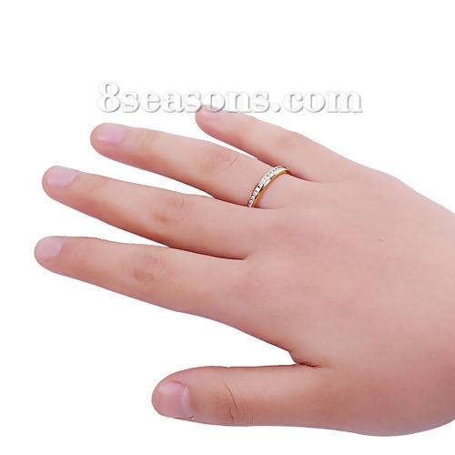 Imagen de 304 Acero Inoxidable No Ajustable Anillos Chapado en Oro Transparente Rhinestone 14.9mm( 5/8")(US Size 4), 1 Unidad