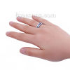 Picture of 304 Stainless Steel Unadjustable Rings Blue Message " LOVE ONLY YOU " Clear Rhinestone 19.9mm( 6/8")(US Size 10), 1 Piece