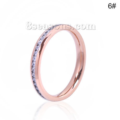 Imagen de 304 Acero Inoxidable No Ajustable Anillos Oro Rosa Transparente Rhinestone 16.5mm( 5/8")(US Size 6), 1 Unidad
