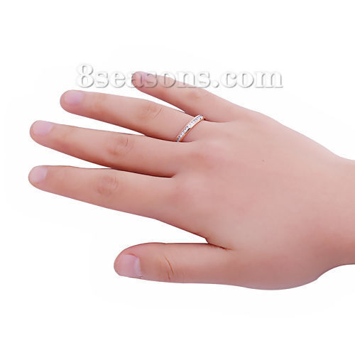 Imagen de 304 Acero Inoxidable No Ajustable Anillos Oro Rosa Transparente Rhinestone 16.5mm( 5/8")(US Size 6), 1 Unidad