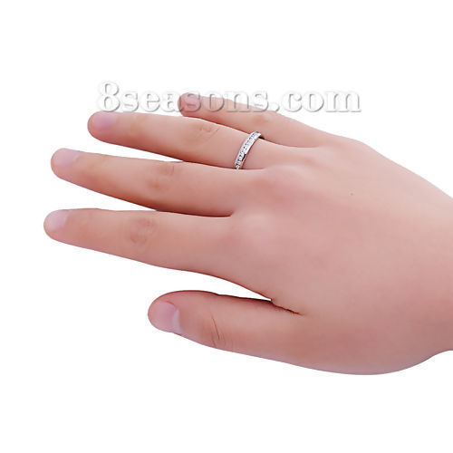 Image de Bagues en 304 Acier Inoxydable Non Ajustable Argent Mat Transparent Strass 16.5mm (Taille d'US 6) , 1 Pièce
