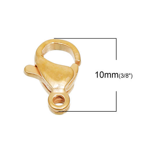 ステンレス鋼 カニカン 金メッキ 10mm x 6mm、 100 個 の画像