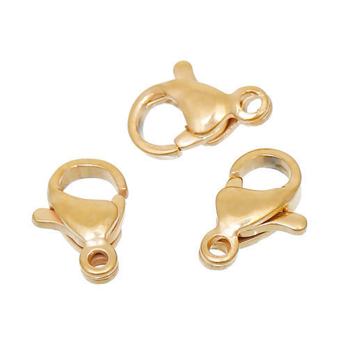 ステンレス鋼 カニカン 金メッキ 10mm x 6mm、 100 個 の画像