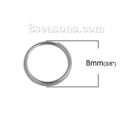 Imagen de 5000 Unidades 8mm Diámetro, 0.6mm(23 gauge) 304 Acero Inoxidable Doble Abierto Argollas Tono de Plata Ronda