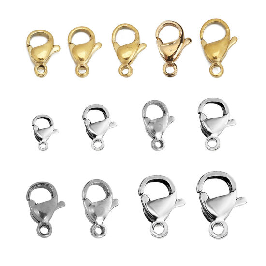 Picture of 304 Stainless Steel Lobster Clasp Findings Silver Tone 12mm x 7mm, 200 PCs