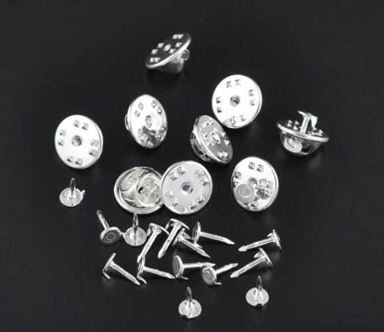 Bild von Messing Brosche Nadel Blei und Nickelsicher Versilbert 11.5x6mm 8x12mm 100 Set