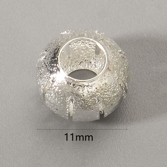 Copper European Style Large Hole Charm Beads Lantern Silver Plated Sparkledust About 11mm Dia, Hole: Approx 4.8mm, 30 PCs の画像