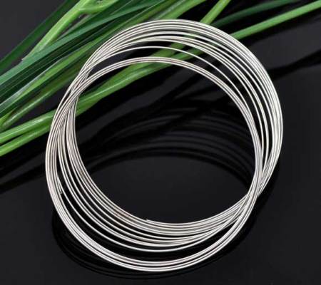 Steel Wire Beading Wire Bracelets Components Round Silver Tone 0.6mm, 5cm - 4.5cm Dia. 200 Loops