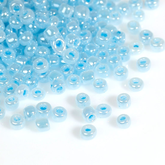Image de 10/0 Perles de Rocailles Rondes en Verre Bleu Clair Couleur AB Env. Dia. 2mm, Taille du Trou: 0.6mm, 100 Grammes