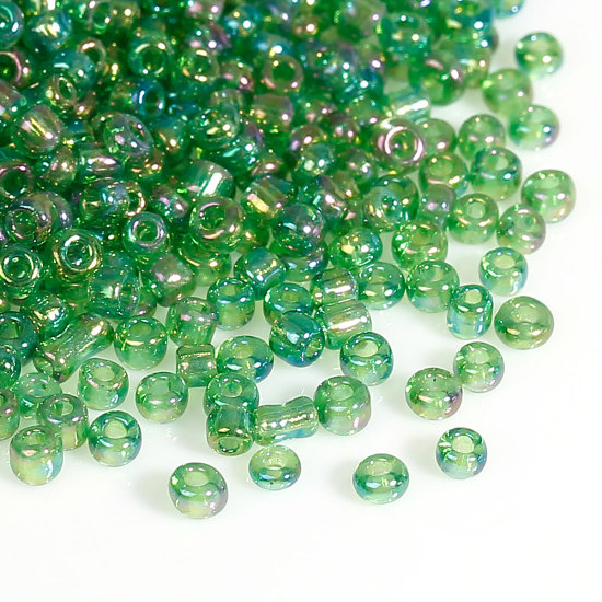 Image de 10/0 Perles de Rocailles Rondes en Verre Vert Couleur AB Env. Dia. 2mm, Taille du Trou: 0.6mm, 100 Grammes