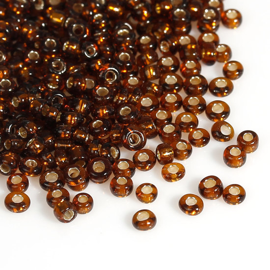 Image de 10/0 Perles de Rocailles Rondes en Verre Brun Foncé Argent Ligné Env. Dia. 2mm, Taille du Trou: 0.6mm, 100 Grammes