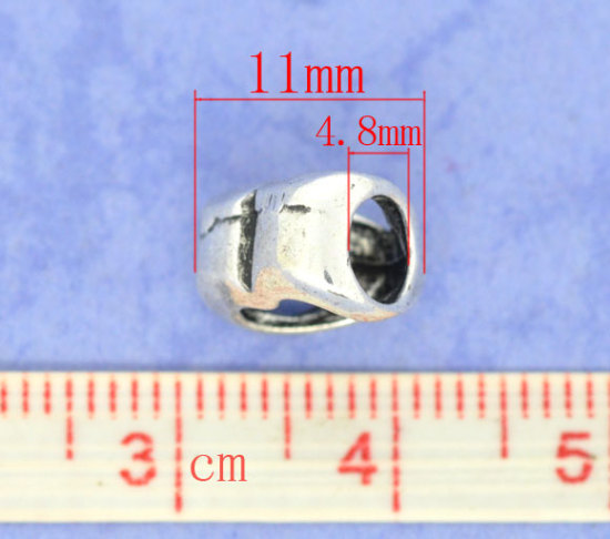 Picture of 30 PCs Zinc Based Alloy Valentine's Day European Style Large Hole Charm Beads Antique Silver Color Heart Hollow 11mm x 10mm, Hole: Approx 4.8mm