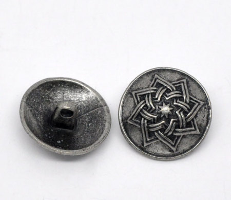 Immagine di 30 Pz Lega di Zinco Metallo Gambo Bottone Single hole Argento Antico Tondo Fiore 20mm Dia