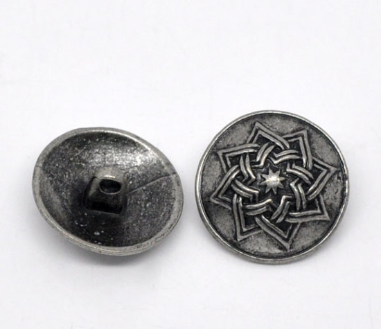Imagen de 30 Unidades Zamak Metal Shank Botón Agujero Solo Plata Antigua Ronda Flor 20mm Dia