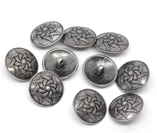 Imagen de 30 Unidades Zamak Metal Shank Botón Agujero Solo Plata Antigua Ronda Flor 20mm Dia