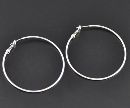 Image de Boucles d'Oreilles Créole Anneaux en Laiton Argenté 5.5cm x 5cm, Epaisseur de Fil: (20 gauge), 10 Pcs