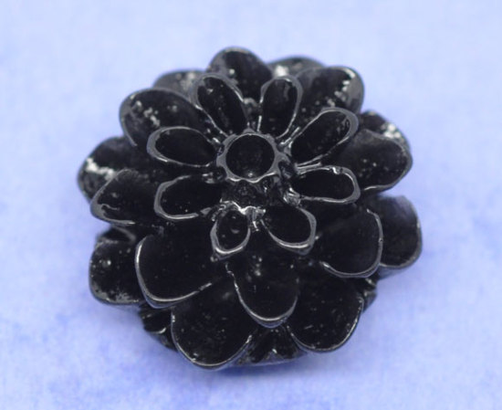 Picture of Resin Embellishments Flower Black 16mm( 5/8") x 8mm(3/8"), 50 PCs